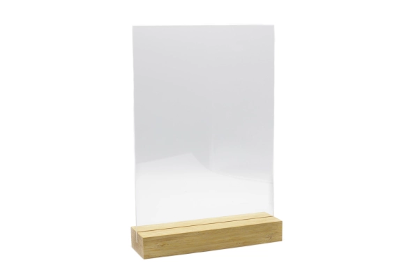 Kaarthouder A4 plexi met bamboe voet - blank